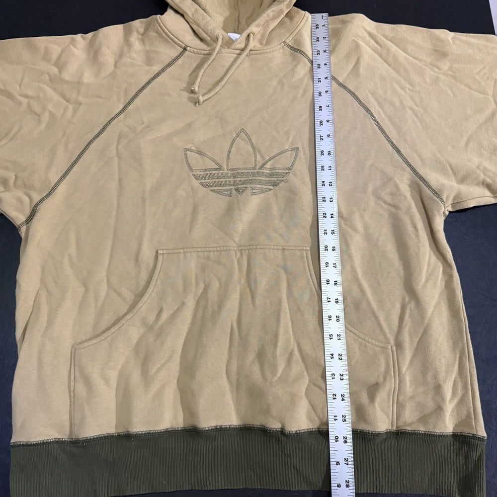 Vintage 90s Adidas Beige Pullover Hoodie Trefoil Embroidered USA Made Mens Sz L - Picture 7 of 8